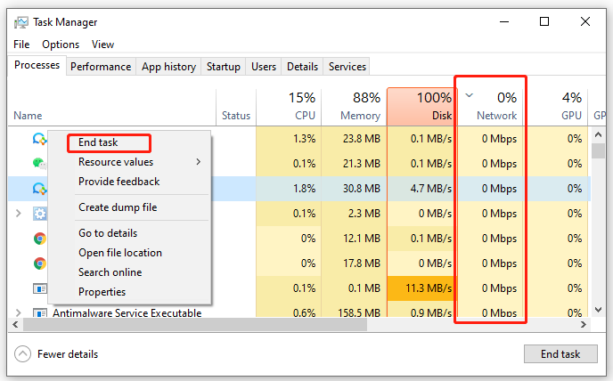 select End task in Task Manager