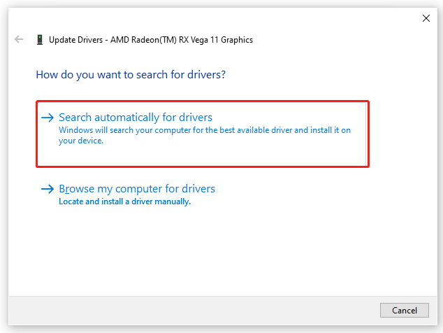 select Search automatically for driver