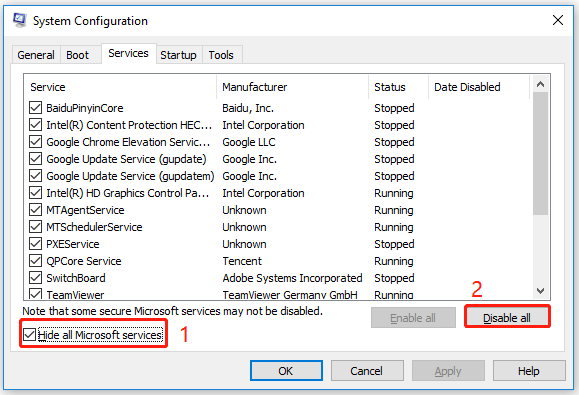 click the Disable all button