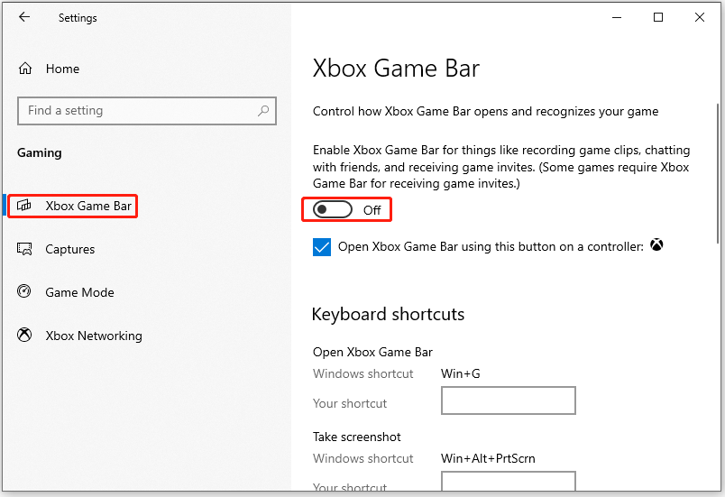 turn off Xbox Game Bar