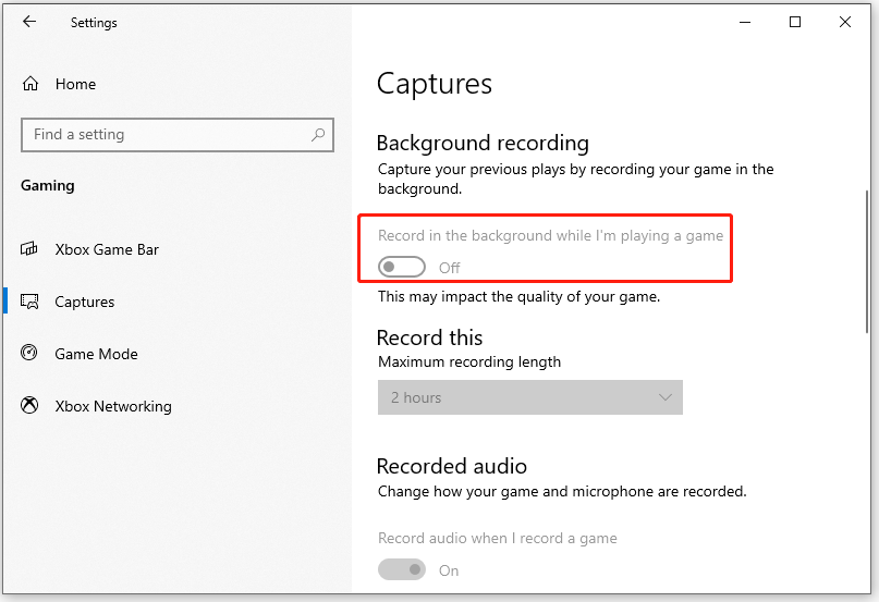 turn off Background recording