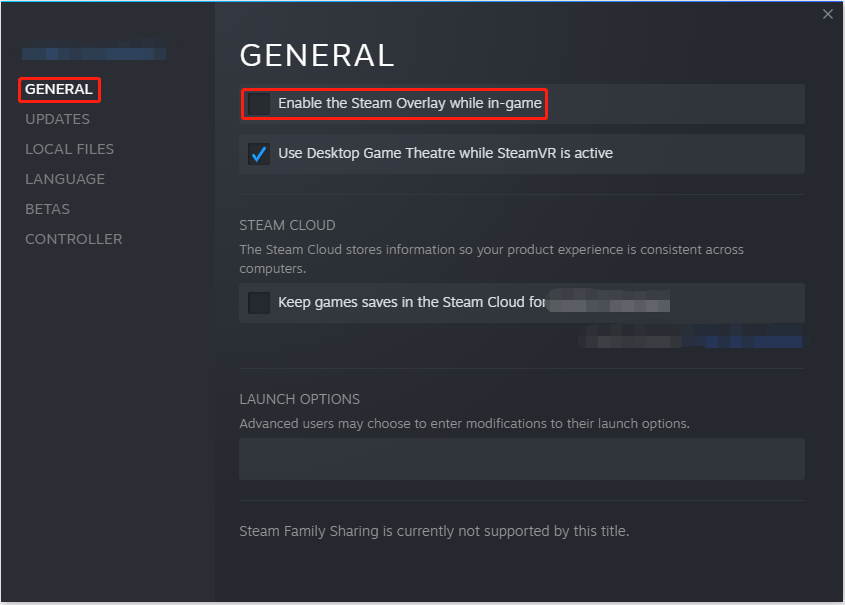uncheck Enable the Steam Overlay while in-game