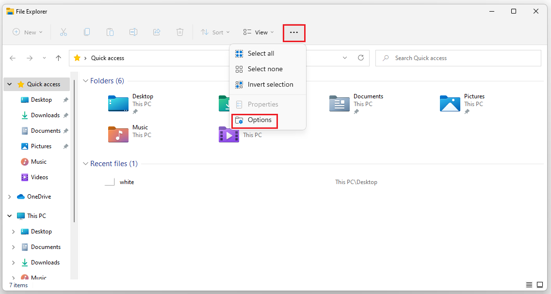 open File Explorer and click Options