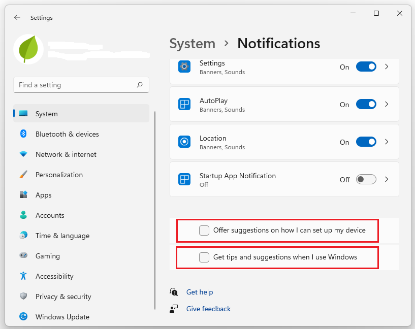 uncheck the two options