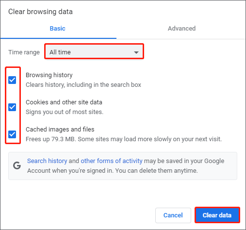 click Clear data