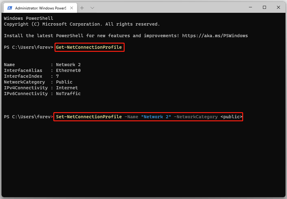 type the command