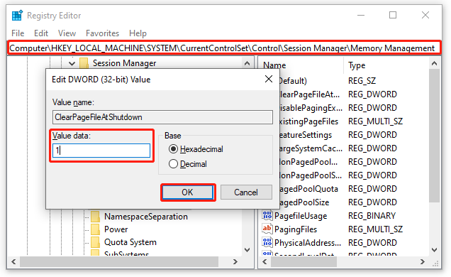clear Page File When Shutting Down in Registry Editor