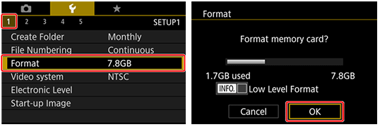 format SD card on Canon cameras
