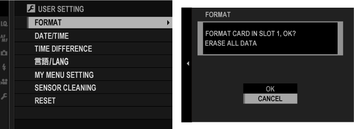 format SD card on Fujifilm cameras
