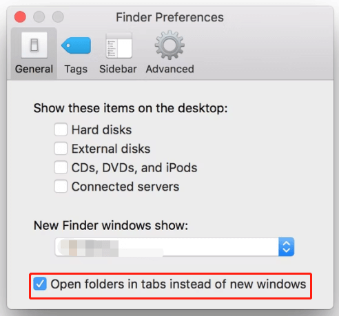 Open folders in tabs instead of new windows Mac