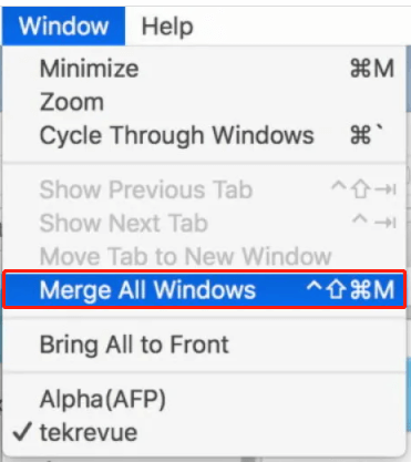select Merge All Windows in Mac