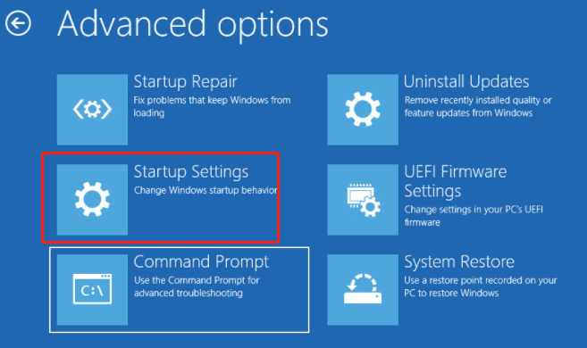 select Startup Settings in Advanced Options