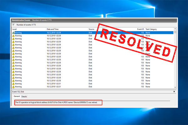 The IO operation at logical block address for disk was retried