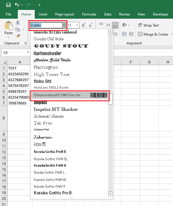select and click IDAutomationHC39M Free Ver font