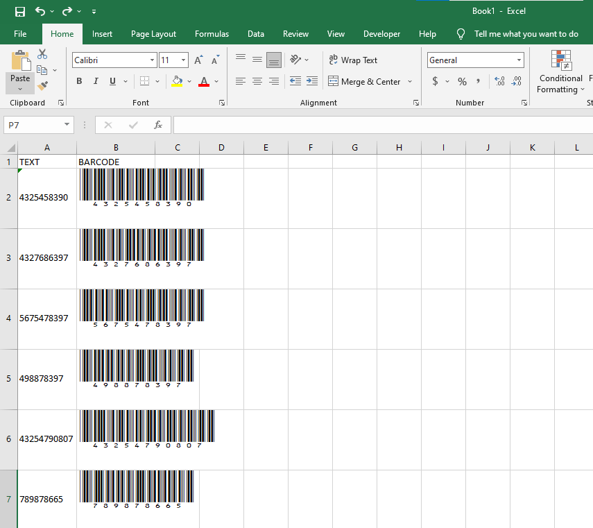 generate barcodes in Excel successfully