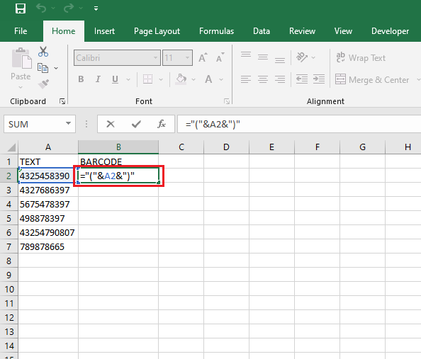input the formula