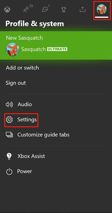 open the Xbox settings menu