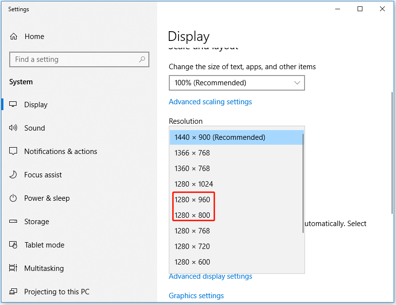 select a resolution
