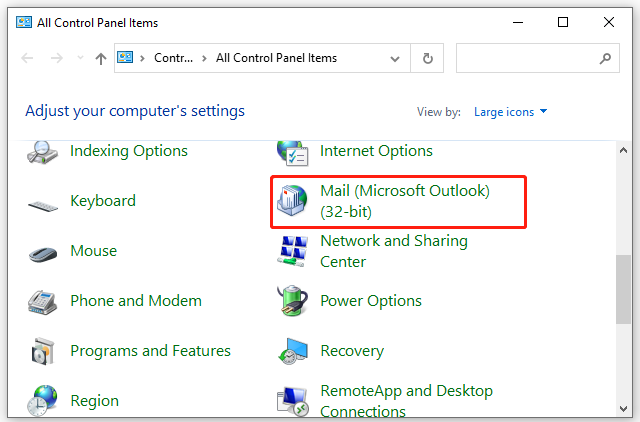 click Mail in Control Panel