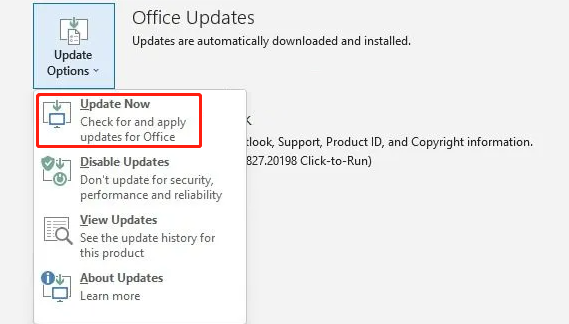 update the Outlook version