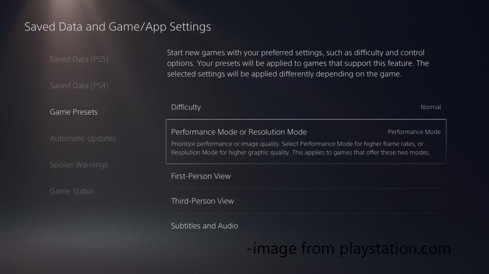 move to the Performance Mode or Resolution Mode section