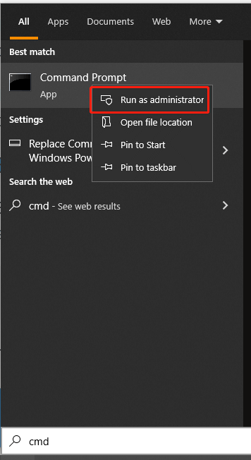 type cmd in the Windows Search box