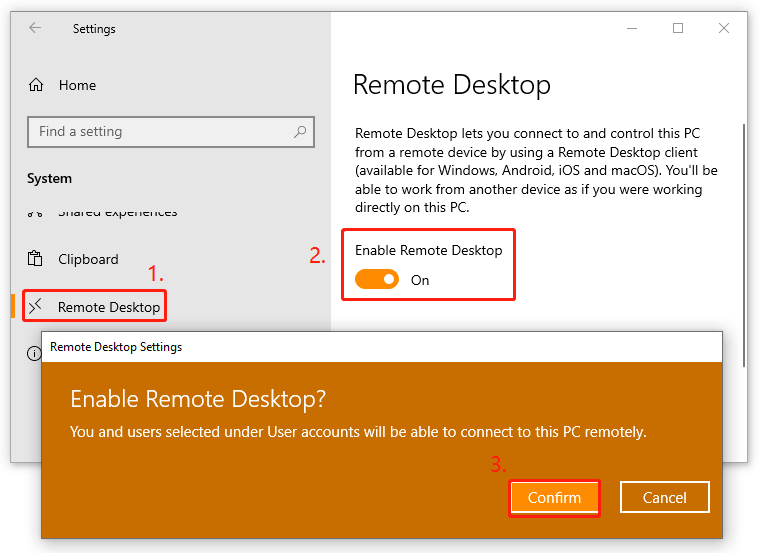 Enable Remote Desktop on Windows 10 Pro