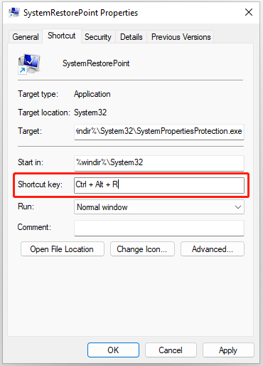 create shortcut key