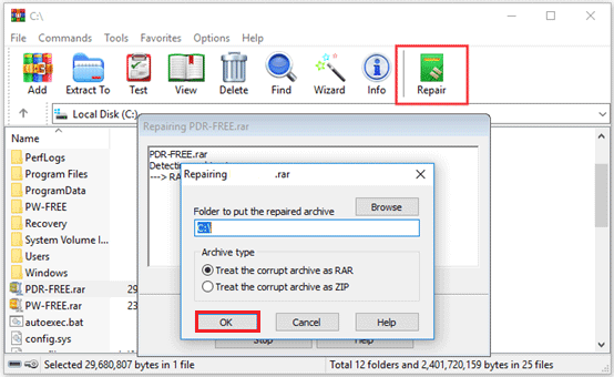 click on the Repair icon