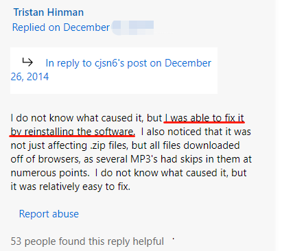 a user report from the answer Microsoft forum