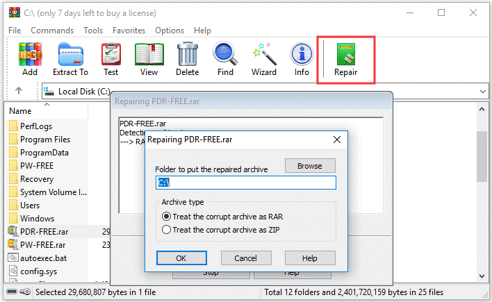 repair the zip file using WinRAR