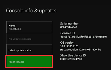 select Reset console