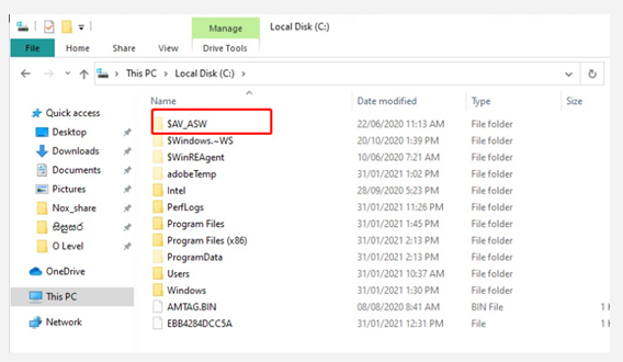avasw folder in File Explorer Windows 10