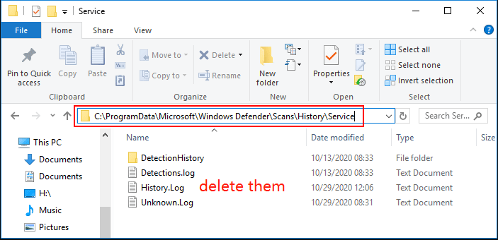 DetectionHistory Folder in File Explorer