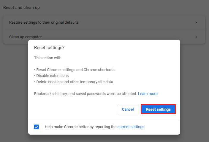 Reset settings to their original defaults