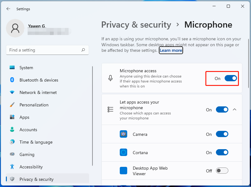 turn on microphone access