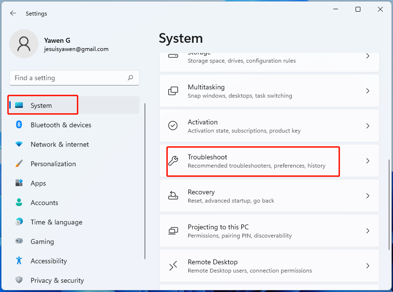 click troubleshoot