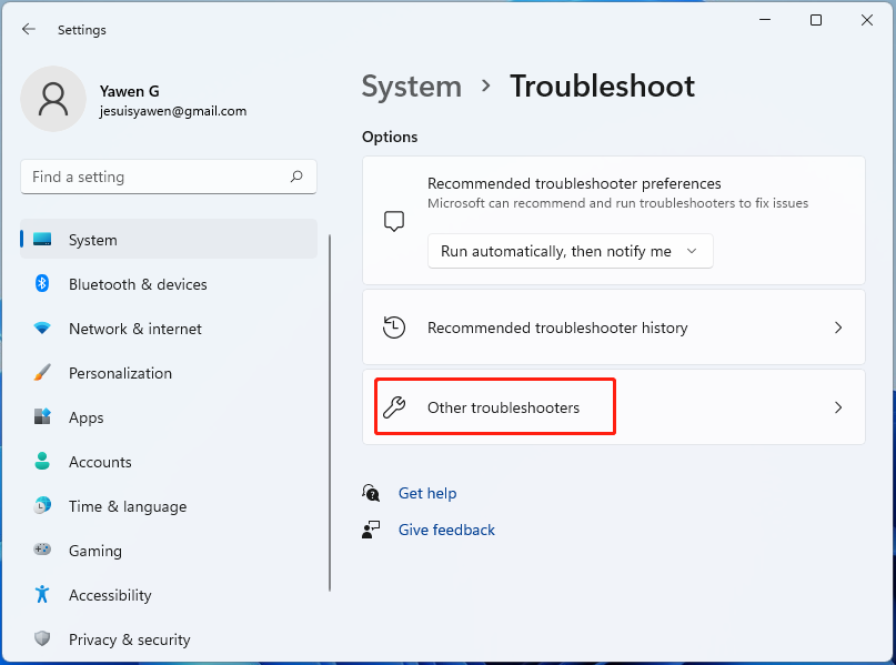 click Other troubleshooters