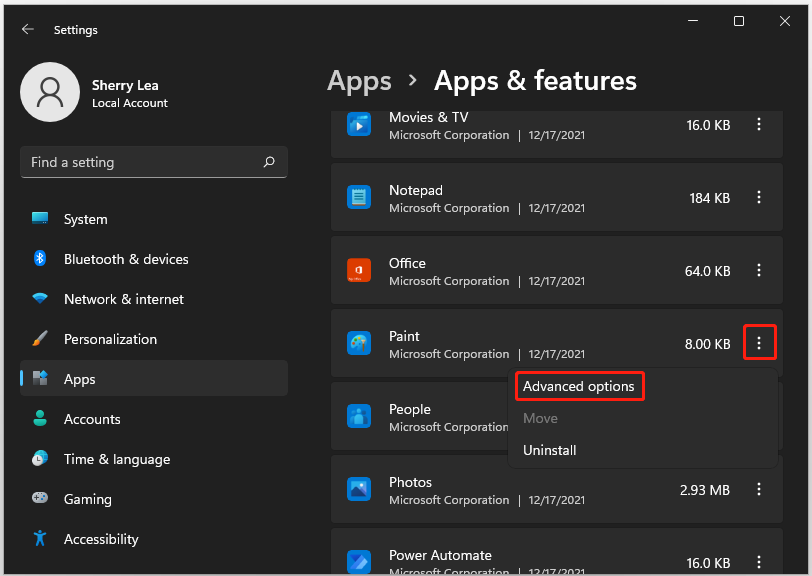 select Advanced options