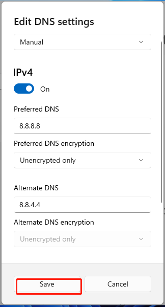 change DNS server Windows 11
