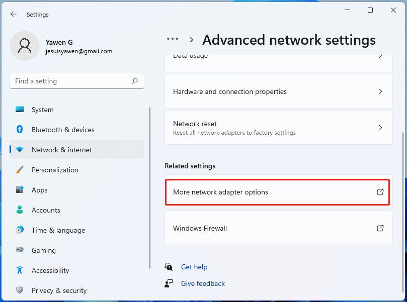 select More network adapter options