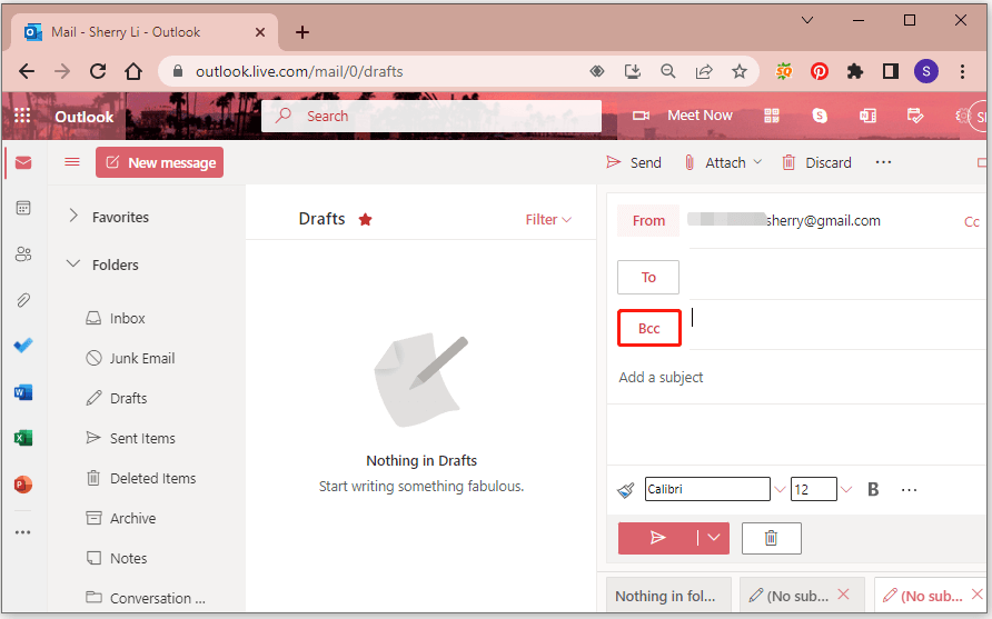 add Bcc to Outlook on the web