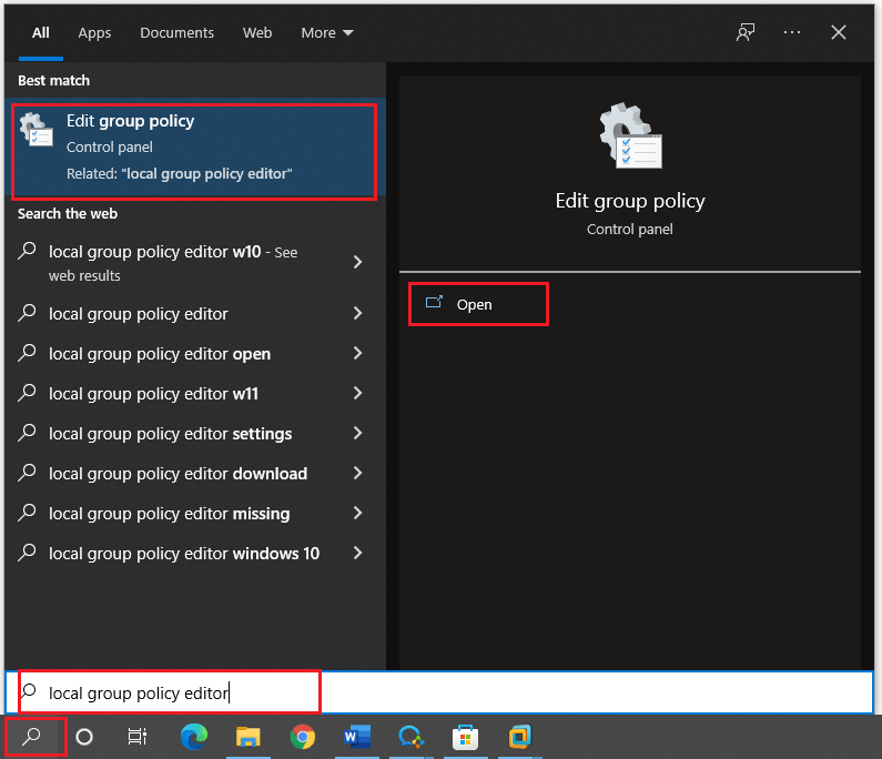 click search to select the Edit group policy