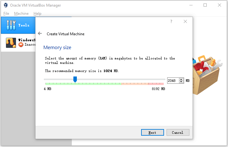 set memory size for Android on VirtualBox