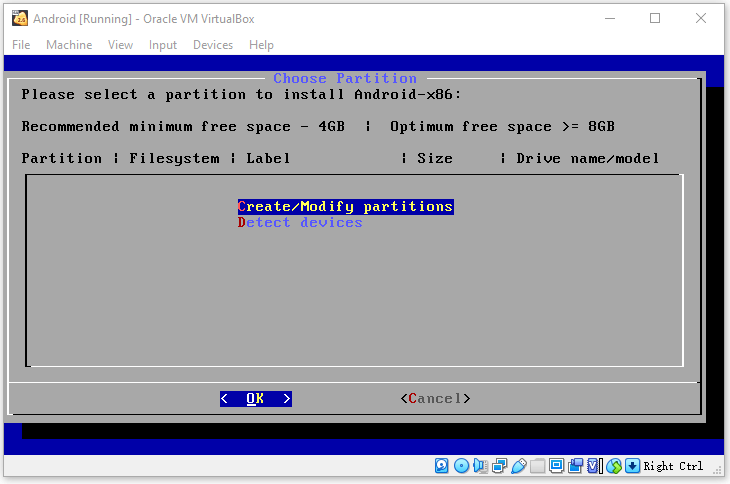 select a partition to install Android
