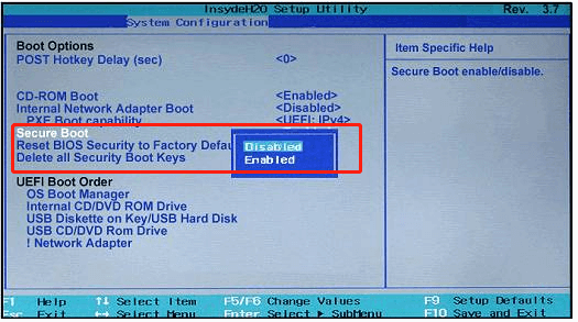 change Secure Boot in BIOS