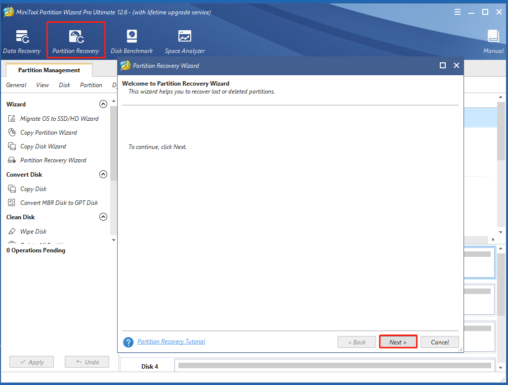 select Partition Recovery on MiniTool