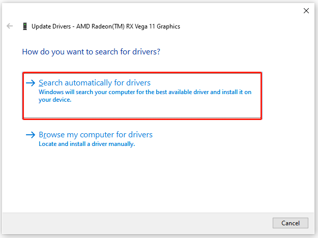 select Search automatically for drivers