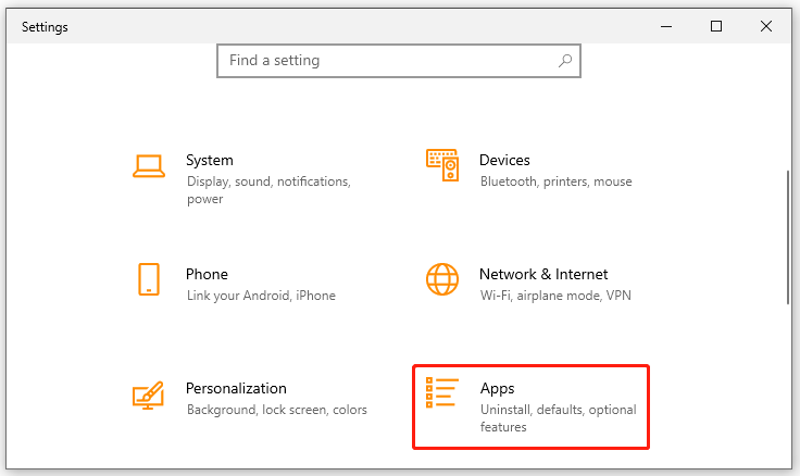 select Apps in Settings