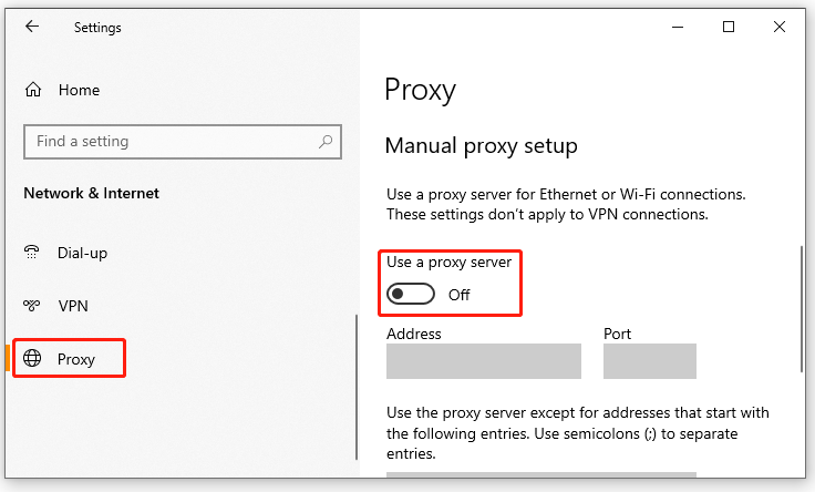 disable Proxy server